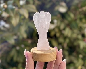 Anjo de Quartzo Rosa com Base