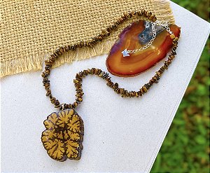 Colar Olho de Tigre com Jagube - Prata