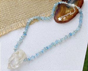 Colar Água Marinha com Quartzo Cristal - Prata