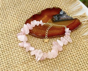 Pulseira Quartzo Rosa - Dourada