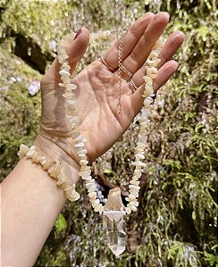 Colar Calcita Amarela com Quartzo Cristal - Dourado