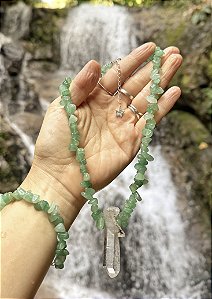 Colar Quartzo Verde com Quartzo Cristal - Prata