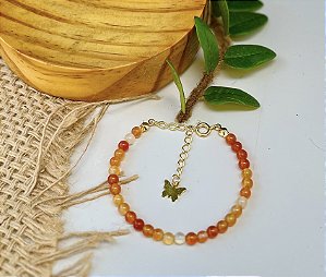 Pulseira Ágata Cornalina 4mm - Dourada