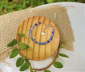 Pulseira Quartzo Azul 4mm - Dourada