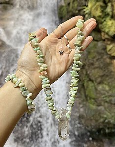 Colar Crisoprásio com Quartzo Cristal - Prata