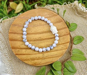 Pulseira Howlita Branca com Buda - 6mm