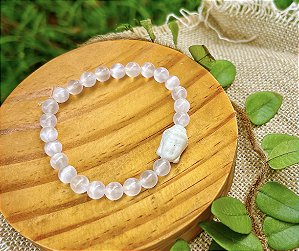 Pulseira Selenita Branca com Buda - 6mm