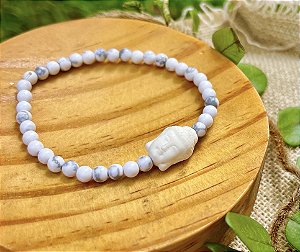 Pulseira Howlita Branca com Buda - 4mm