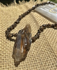 Colar Bronzita com Quartzo Fumê - Dourado