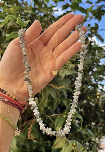 Gargantilha Quartzo Rutilado com Turmalina Verde - Dourada