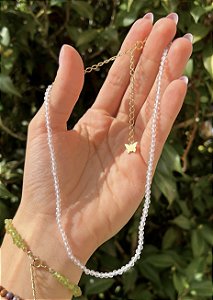 Gargantilha Quartzo Cristal - Dourada