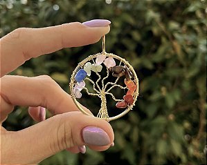 Pingente Árvore da Vida com 7 Chakras - Dourado