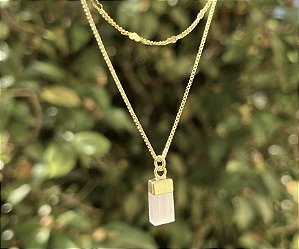 Colar Duplo Selenita Branca - Dourado
