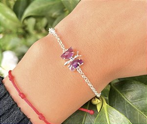 Pulseira Borboleta Ametista - Prata