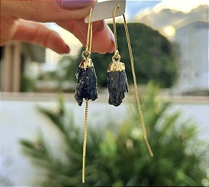Brinco Fada Cianita Negra - Dourado