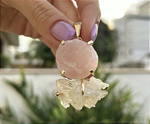 Pingente Duplo - Quartzo Rosa com Quartzo Cristal