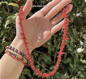 Colar Coral Vermelho - Prata