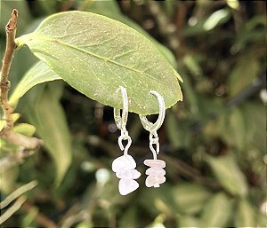 Brinco Argola Mini Quartzo Rosa - Prata