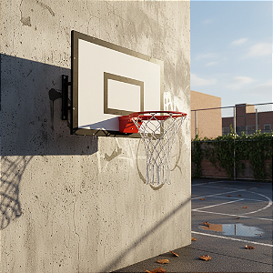 Tabela de basquete 1,10x0,80 com suporte de parede e aro com molas
