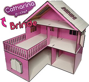 Casinha de Boneca Madeira MDF Brinquedo Criança Barbie Rosa + BRINDE