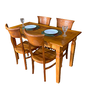 Mesa Rústica de jantar 140x70cm Com 4 Cadeiras Inglesas em Madeira de Demolição Sudeste Rústico