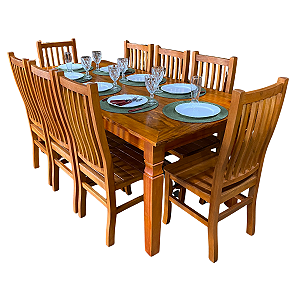 Mesa Rústica de jantar 200x90cm Com 8 Cadeiras Anatômicas em Madeira de Demolição Sudeste Rústico