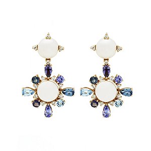 BRINCO CELESTIAL COM TOPÁZIOS LONDON BLUE, SWISS, TANZANITAS, IOLITAS, PÉROLAS E BRILHANTES
