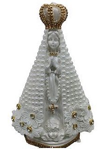 Nossa Senhora Aparecida com pérolas e renda 25cm