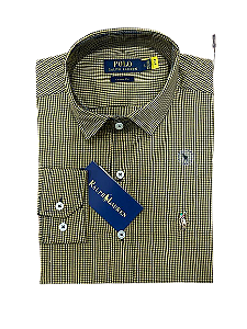 Camisa Xadrez Masculina Social Manga Longa Amarelo Preto