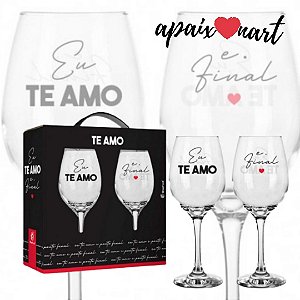 Conjunto de Taça em vidro Te Amo e Ponto Final