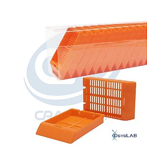 Cassete para biopsia (automação) laranja, rack com 75 unidades, caixa com 1.500 unidades 4303NE (Cralplast)