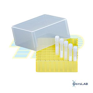 Criobox para 81 tubos criogênicos de 1,2mL/2mL, PP, tampa destacável, cor amarela, caixa c/ 20 unidades 99015 (TPP)