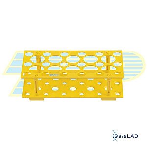 Estante/Rack para tubos tipo falcon, 18x15 mL e 10x50 mL, PP, amarelo, autoclavável, caixa c/ 45 unidades 99017 (TPP)