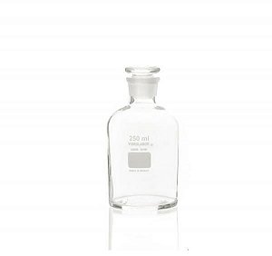 Frasco reagente transparente em borossilicato, boca estreita, rolha de vidro, capacidade para 10 litros, mod.: 76220B10000 (Vidrolabor)