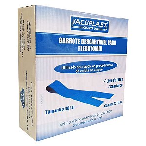 Garrote descartável para flebotomia, comprimento de 46 cm, caixa com 25 tiras, mod.: GRL46 (Vacuplast)