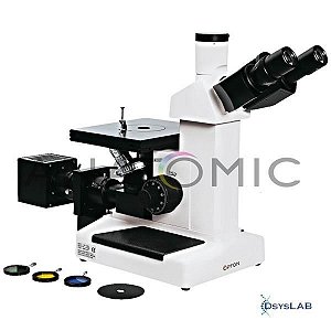 Microscópio metalográfico invertido trinocular, aumento até 1000x, objetivas planacromáticas e iluminação 20W halogênio, mod.: TNM-07T-PL (Anatomic)