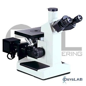 Microscópio metalográfico invertido trinocular com aumento até 1000x, objetivas acromáticas e iluminação 20W, mod.: MTM17T (Bel)