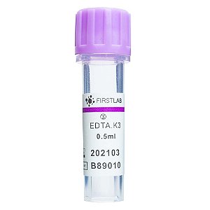 Microtubo para coleta de sangue com EDTA K3 (Roxo), 0,5 ml, plástico, rack com 50 unidades FL5-1205 (Firstlab)