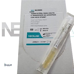 Swab plástico ponta raYon. com Stuart, estéril, caixa com 100 unidades NLD603 (Neolab) (DESCONTO ESPECIAL ACIMA DE 10 CAIXAS)