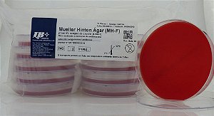 ❆ Ágar Mueller Hinton suplementado com sangue de cavalo e β-NAD em placa de Petri 90x15 mm, pacote com 10 placas 540224 (Laborclin)