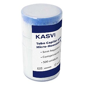 Tubo capilar para microhematocrito sem heparina, frasco com 500 unidades K5-500SH (Kasvi)