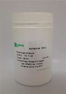 Acrilamida, peso molecular 71,08, pureza >98,5%, frasco com 500 gramas ACRI500 (Ludwig)