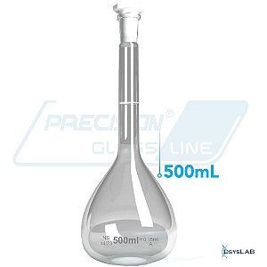 Balão volumétrico com rolha de polietileno, classe A, capacidade de 500ml BVCA500 (Precision)