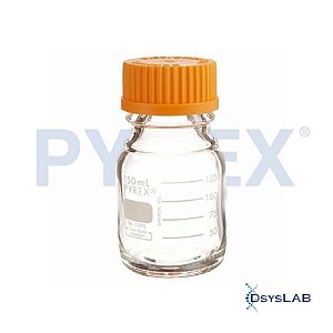 Frasco reagente de vidro, tampa em polipropileno com conexão GL32, capacidade de 50 ml, Caixa com 10 unidades, mod.: 1395-50 (Pyrex)