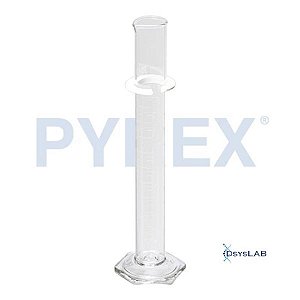 Proveta em vidro graduada com escala métrica única, capacidade de 100 ml, base hexagonal, caixa com 12 unidades, mod.: 3024-100 (Pyrex)