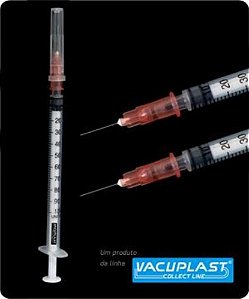 Seringa para Insulina 1mL, agulha acoplada 13x0,33mm (29G), Graduada 2/2, Caixa com 100 unidades SI10029GM-UND (Vacuplast)