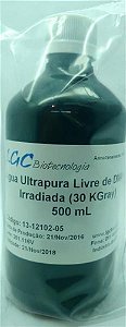 Água ultrapura tipo I, endotoxinas free, livre de contaminação, filtrada 0,1 micra, frasco com 500 mL 13-12102-05 (LGCBio)