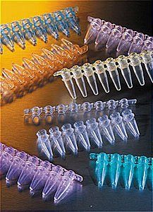 Microtubo de PCR, em tiras de 8x200 uL, cores sortidas, com tampa, não estéril, caixa com 300 tiras 6547 (Corning)