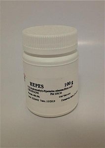 HEPES (N-(2-hydroxyethyl)-Piperazine ethane sulfonic acid), CAS 7365-45-9, frasco com 100 gramas HEPES-100G (Ludwig)