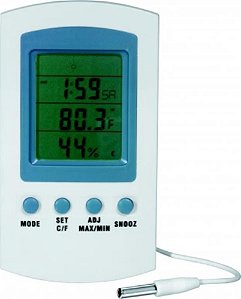 Termohigrômetro digital branco, em ABS, temperatura de -50ºC a +70ºC, umidade de 20% a 90%, Calibração acreditada RBC, unidade 1566-1-CAL (J.Prolab)
